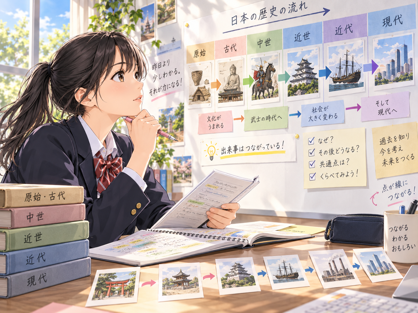 日本史の年代と時代の流れを整理する受験生