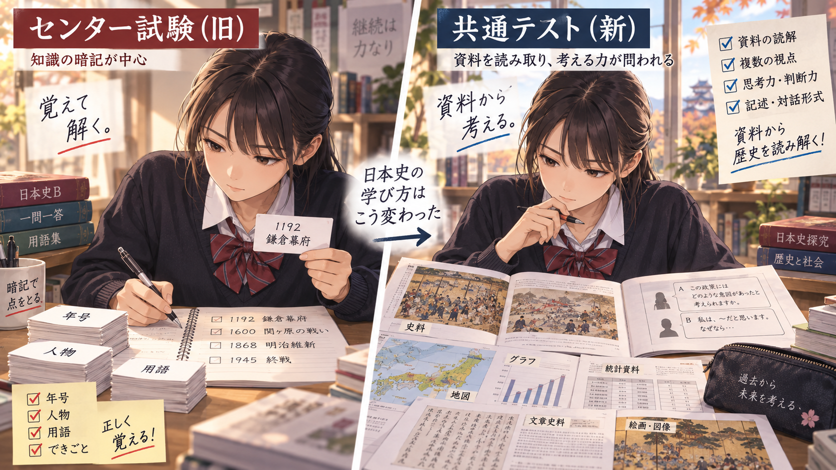 センター試験の暗記中心の日本史と共通テストの資料読解中心の日本史の違い