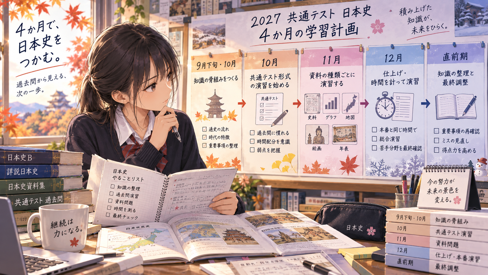 2027年度共通テスト日本史に向けた9月後半から直前期までの4か月学習計画