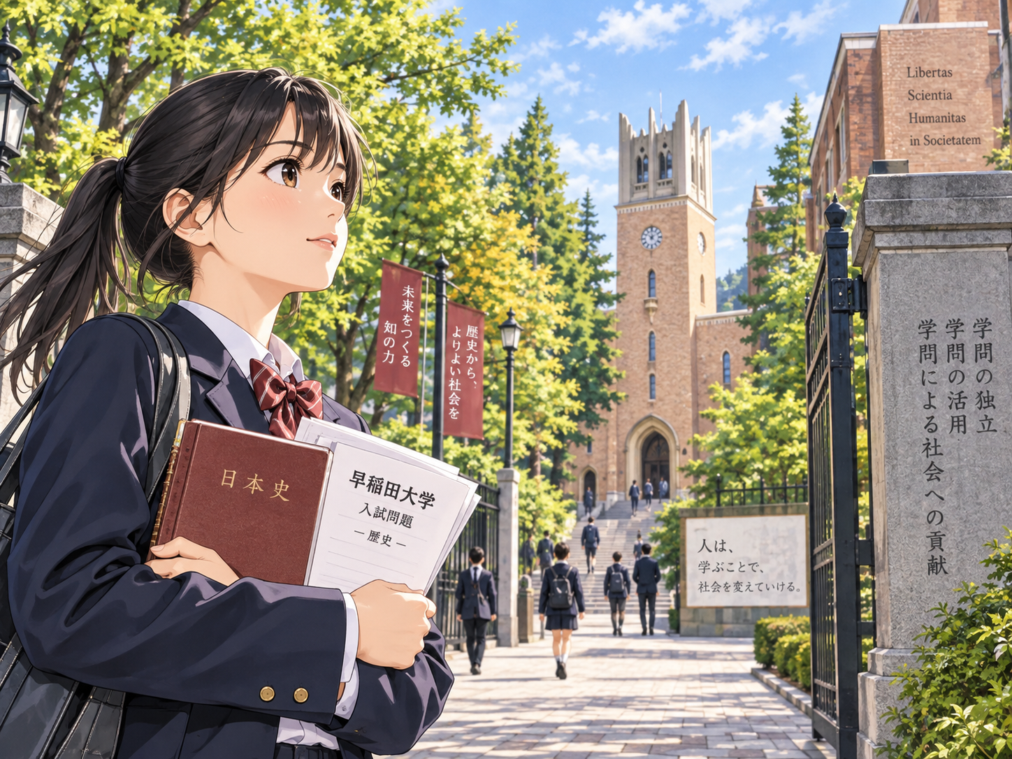 早稲田大学法学部合格を目指して日本史を勉強する受験生